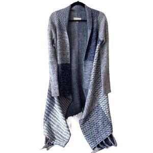 Knox Rose Fringe Sweater Wrap Long Sleeves Blue